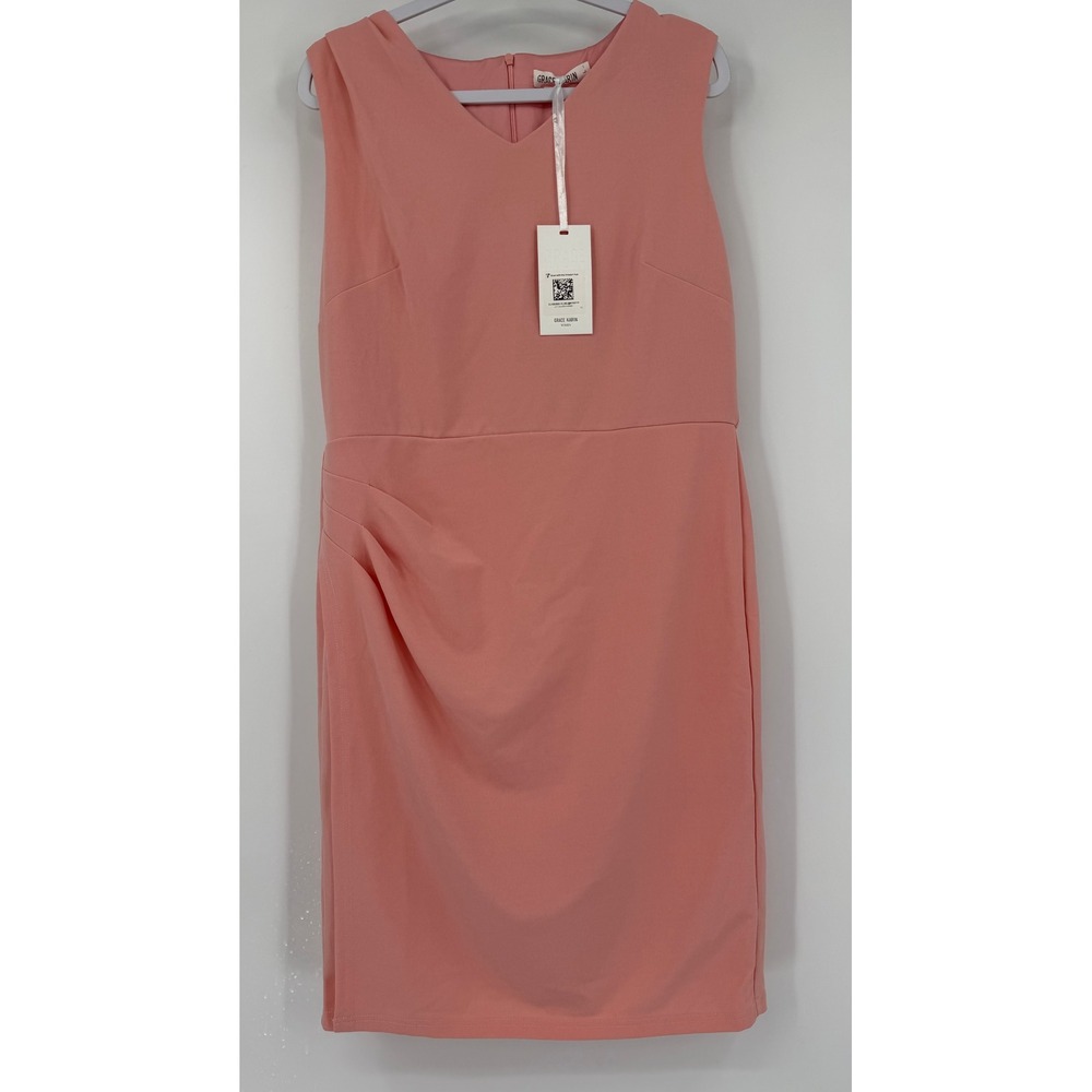 Grace Karin Womens Coral Pink V-Neck Pleated Sheath Dress CL1292S22-13 Large